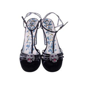 Gucci Crystal & Velvet T-Strap Panther Heels by Alessandro Michele